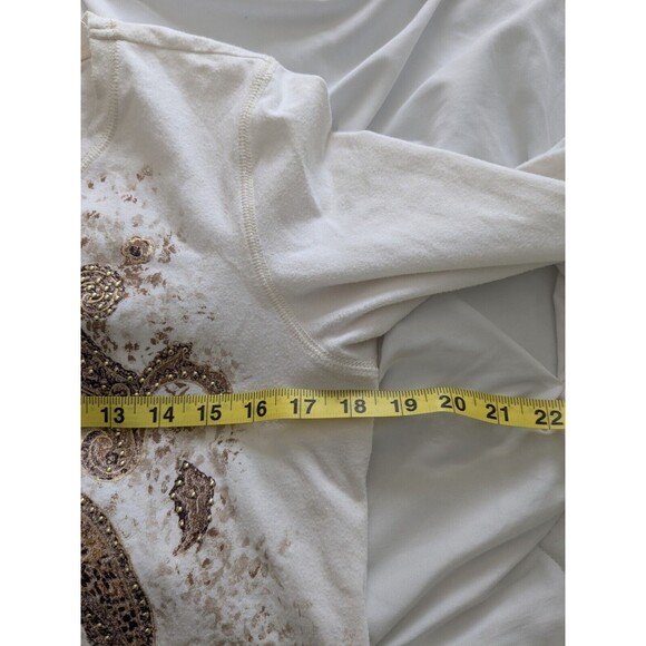 Additions By Chico Shirt Women Sz M/8 (1) Embroidery Gold Beads Fleur Blouse Top - Picture 9 of 10